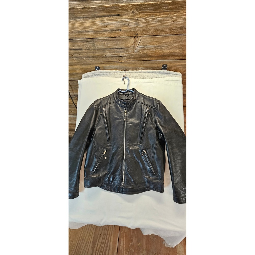 First Leather Apparel Mens Black Leather Motorcycle Jacket Thinsulate L Biker